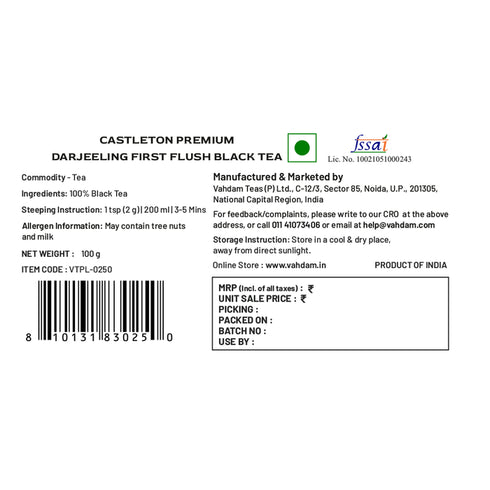 Vahdam Tea Castleton Premium Darjeeling First Flush Black Tea